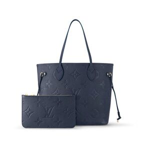 NEW Louis Vuitton Neverfull MM Navy Monogram Empreinte Leather M47143